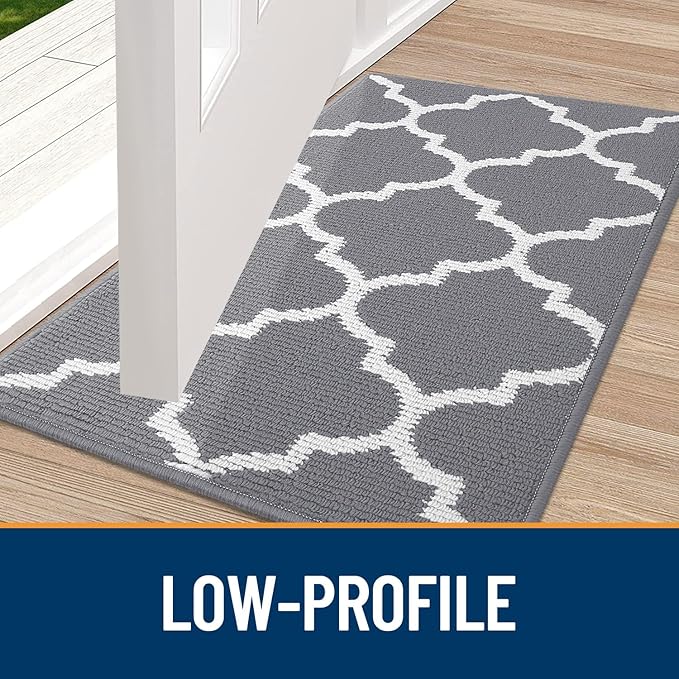 OLANLY Indoor Door Mat, 30x17, Non-Slip Absorbent Resist Dirt Entrance Mat, Washable Low-Profile Inside Floor Doormats for Entryway, Grey