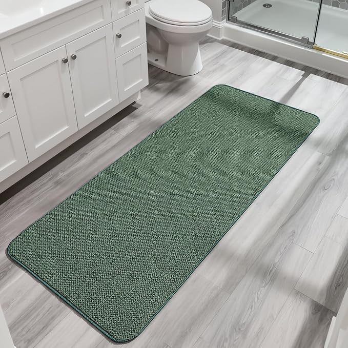Bath Mat,Ultra Thin Bathroom Runner Rugs,Large Bath Mats for Bathroom,Quick Dry,Non-Slip,Machine Washable,Low Pile,Bath Rug,Shower Outside,Sink,Home Decor Accessories.Green,1'5"x4'11"（17x59inch）