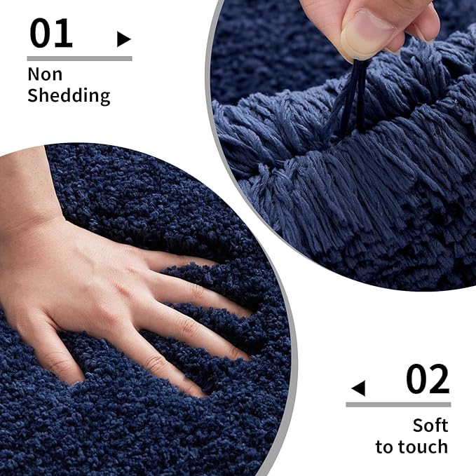 Small Bathroom Rugs 17x24 Non Slip Navy Fluffy Bath Mat for Bathroom Floor Machine Washable Plush Luxury Bath Rug for Tub Soft Shaggy Absorbent Shower Mat