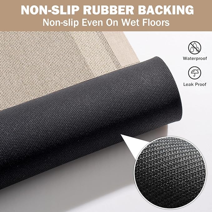 Extra Long Non Slip Bathroom Runner Bath Mat, Rubber Backing Ultra Thin Bath Rug Fit Under Door Quick Dry Super Absorbent Washable Shower Mat for Bathroom Floor Bathtub Sink, Beige 24"x70"