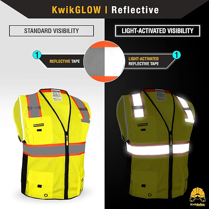 KwikSafety - Charlotte, NC - BIG KAHUNA Safety Vest [11 Pockets] Class 2 ANSI OSHA Reflective Vest Durable High Visibility Vest Construction Safety Vest for Men Industrial Work Gear/Yellow 3XL
