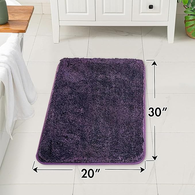 MIULEE Bathroom Rug - Cute Absorbent Bath Mat Made of Thick Fluffy Microsiber for Bathroom Floor, Tub or Entryway, Non Slip Rubber Backside for Extra Safety, Machine Washable - Dark Purple, 20''x30''