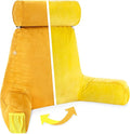 Husband Pillow Medium Aspen Edition Gold Rush, Sit Up Reading & Bed Rest with Arms, Ultra-Comfy, Detach Neck Roll - Premium Shredded Memory Foam Backrest, Reverses to Micro: Suede or Plush