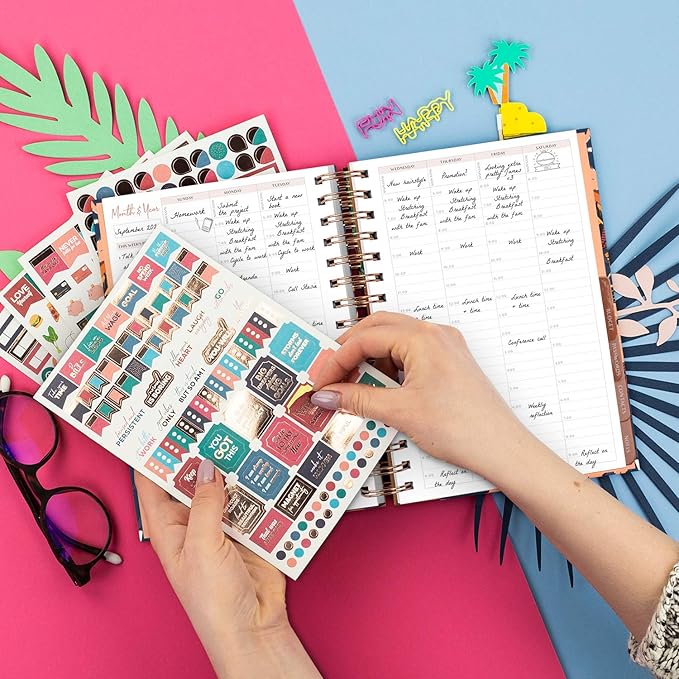 PLANBERRY Hourly Schedule Planner Premium – Undated Weekly Organizer with Time Slots & Monthly Budget – Time Management, Goal Setting, to-Do List & Habit Tracker –6.9″x8.5″(Tropical Night)