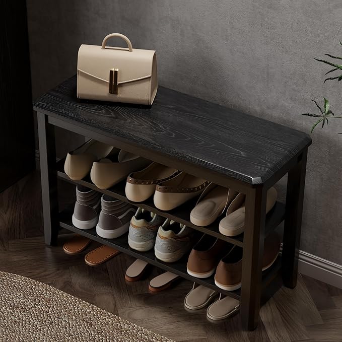 AQIMUELE Wood Shoe Rack Bench for Entryway, 2 Tier Shoe Rack for Front Door Entrance, Shoe Bench with Shoe Storage for Entryway, Bedroom, 31.5"