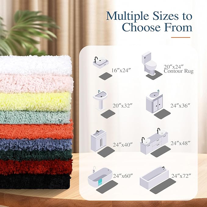 Walensee Large Bathroom Rug (24 x 60, Aqua) Extra Soft and Absorbent Shaggy Bath Mat Machine Washable Microfiber Non Slip Rubber Back