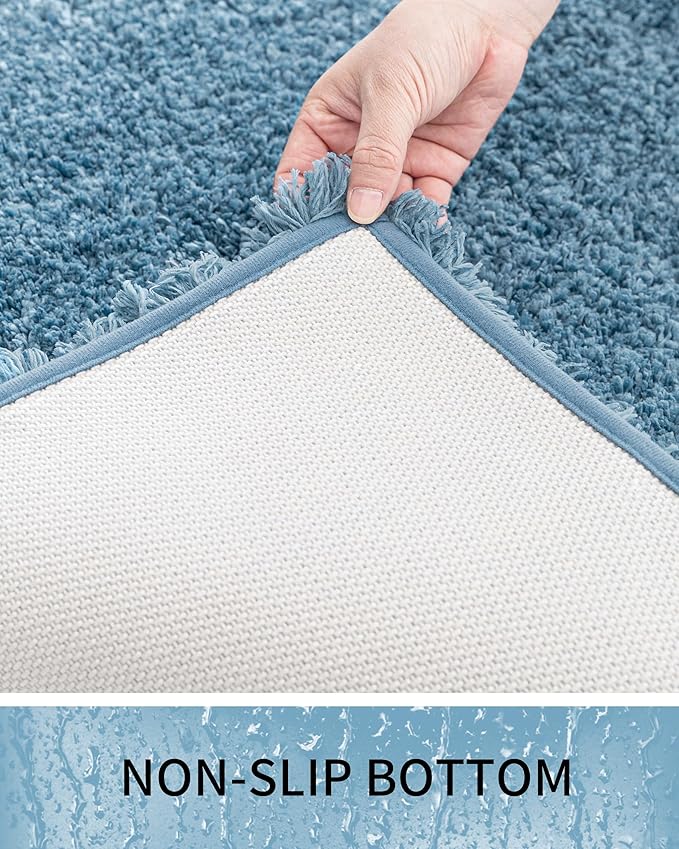 Bathroom Rugs 59x24, Ultra Thick Shaggy Soft Microfiber Absorbent Bath Rug, High Density Foam Latex Non Slip Backing, Machine Washable Bath Mats for Bathroom Floor & Sink, Blue