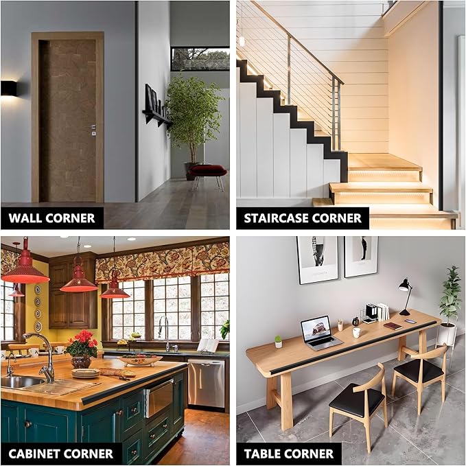 5pcs 48" L*0.98" W Aluminum Self-Adhesive Wall Corner Protectors, Wall Furniture Bumper, Safety Baby Proofing Corner Cushion Table Edge, Wide Coverage and Easy to Install - Black
