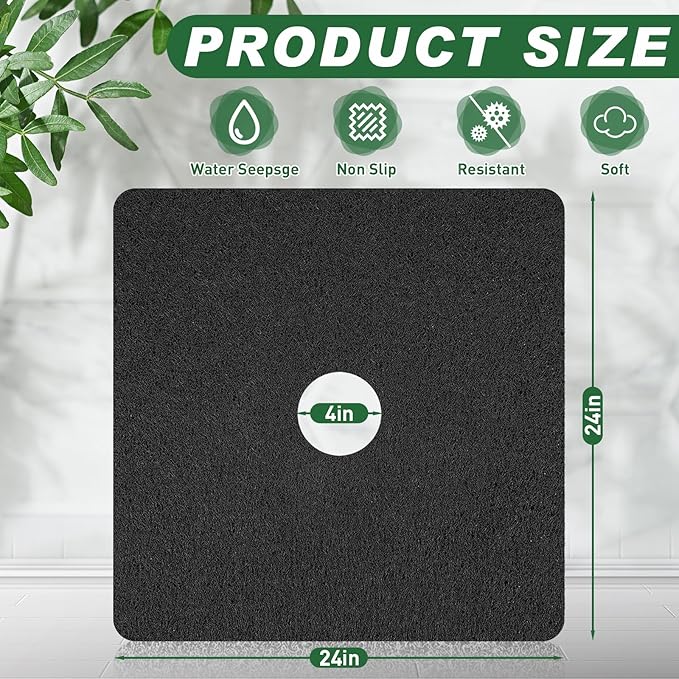 Shower Mat Non Slip,Soft Bath Mat with Drain,Quick Drying PVC Loofah Bathtub Mat for Bathroom,Without Suction Cups,24 x 24 Inch (Black)