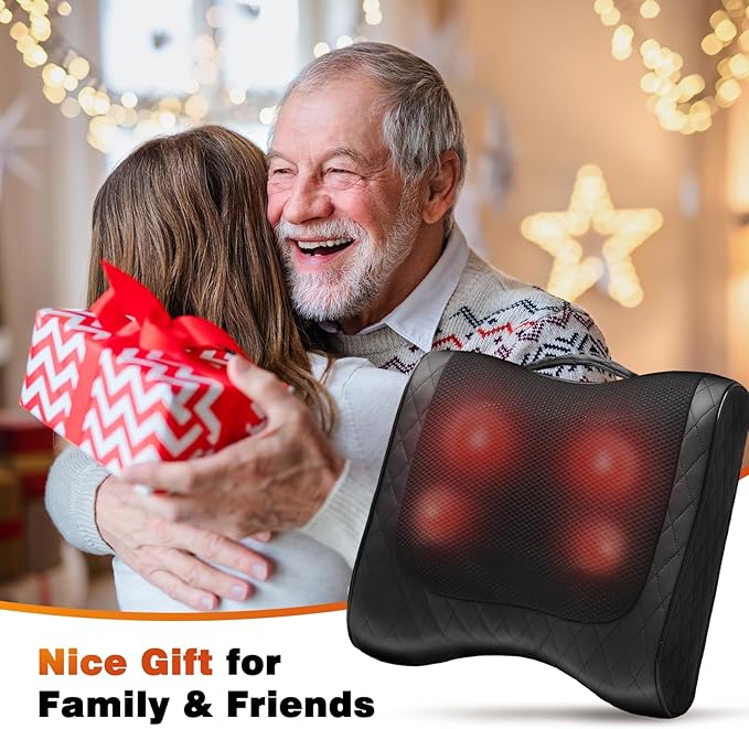 Boriwat Back Massager with Heat, Percussion & Shiatsu 2-in-1 Massager for Lower Back Pain Relief, 3D Deep Tissue Kneading Massage Pillow for Back, Waist, Leg, Foot Relax, Gifts for Women Men