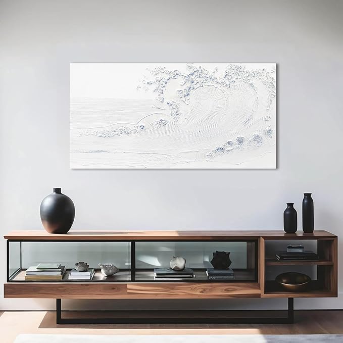 Canvas Wall Art Decor Modern Wall Art Pictures for Living Room White Blue Wave Wall Art Prints Wave Artwork for Walls Landscape Coastal Wall Art Decor Art Work for Home Office Room Wall Decor 20"x40"