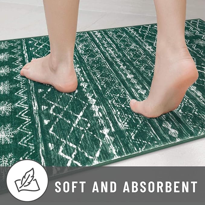 KUTA Christmas Washable Hallway Runner Rug, 2x6 Non-Slip Vintage Boho Rugs Kitchen Runners Green Ultra Soft Distressed Geometric Floor Carpet for Bedroom Laundry Living Room