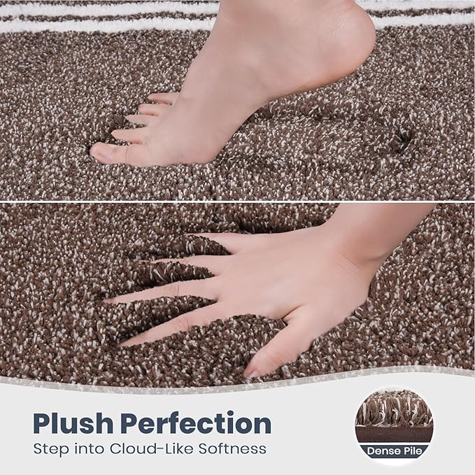 PURRUGS Bathroom Rug Non-Slip Machine Washable 24" x 60", Super Absorbent and Quick Dry Shaggy Microfiber Bath Mat, Extra Soft and Plush Bath Rug for Bathtub, Shower and Sink, Brown