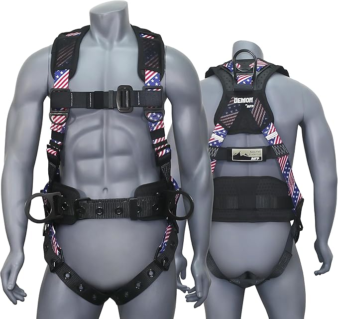 AFP Demon Comfortable Fall Protection Harness Kit – OSHA/ANSI PPE Full Body Safety Harness for Construction Work