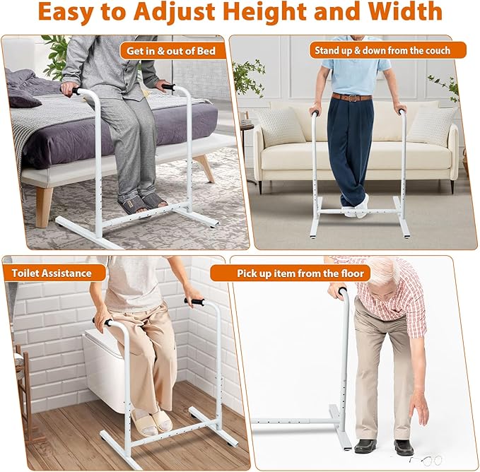 Heavy-Duty Adjustable Stand Assist Aid for Elderly - 500 lbs Capacity, Portable Sit-to-Stand Lift Assist for Couch, Chair & Bed - Non-Slip Covers, Easy Assembly, White