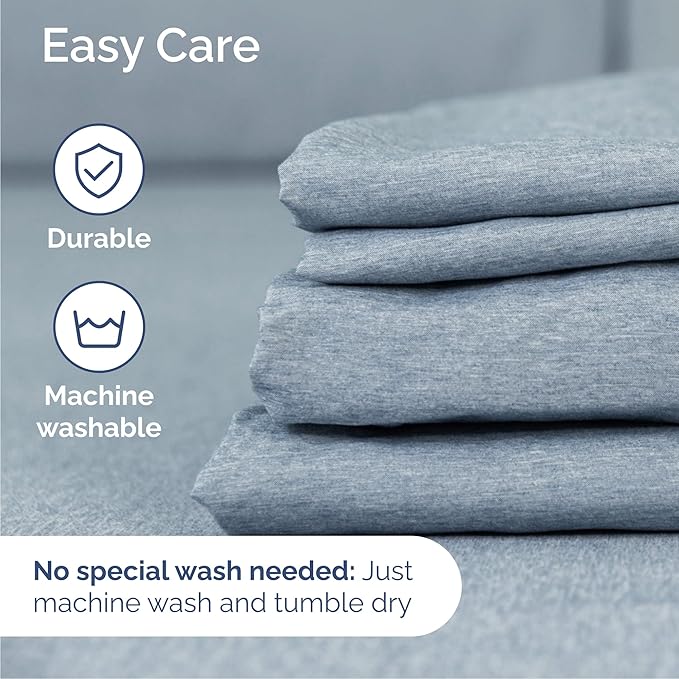 Queen 6 Piece Sheet Set - Cooling & Breathable Bed Sheets - Hotel Luxury Bed Sheets for Women, Men, Kids & Teens - Deep Pocket Bedding w/Easy Fit - Soft & Wrinkle Free - Queen Heathered Blue Sheets