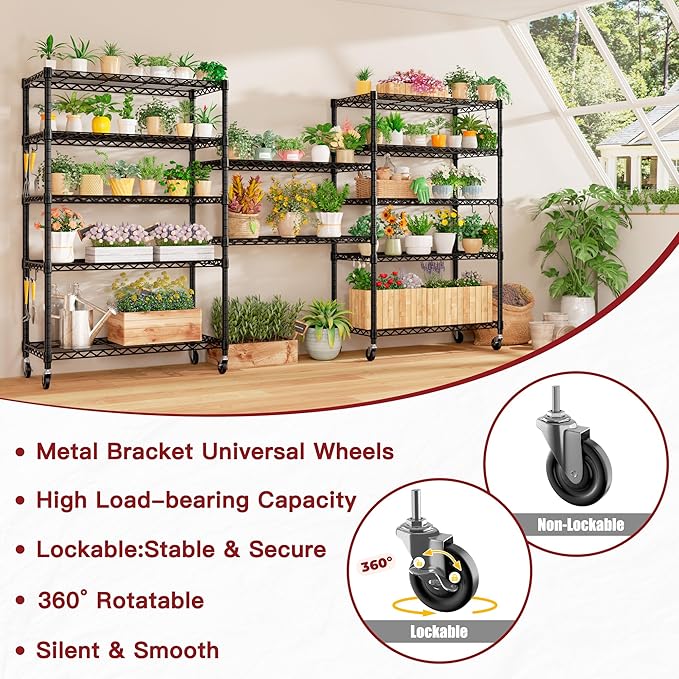 PrimeZone 6 Tier Wire Shelving with Wheels 78''H 1500lbs Storage Shelves NSF Certified Heavy Duty Steel Metal Shelf Adjustable Rolling Rack Kitchen Garage Closet Pantry Laundry 78''HX36''WX18''D 4Pcs