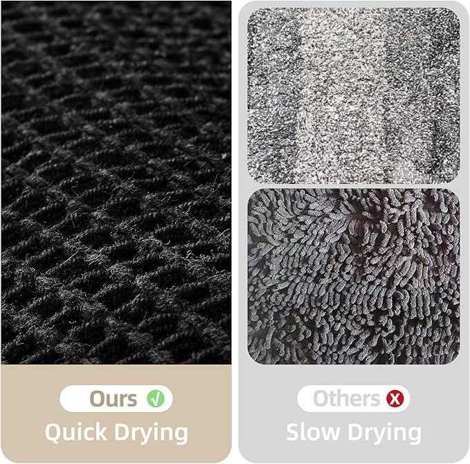 Black Bathroom Rug, Waffle Bath Mat Non Slip Washable Super Absorbent Quick Dry Boho Farmhouse Bathroom Decor, 24"x16" Black