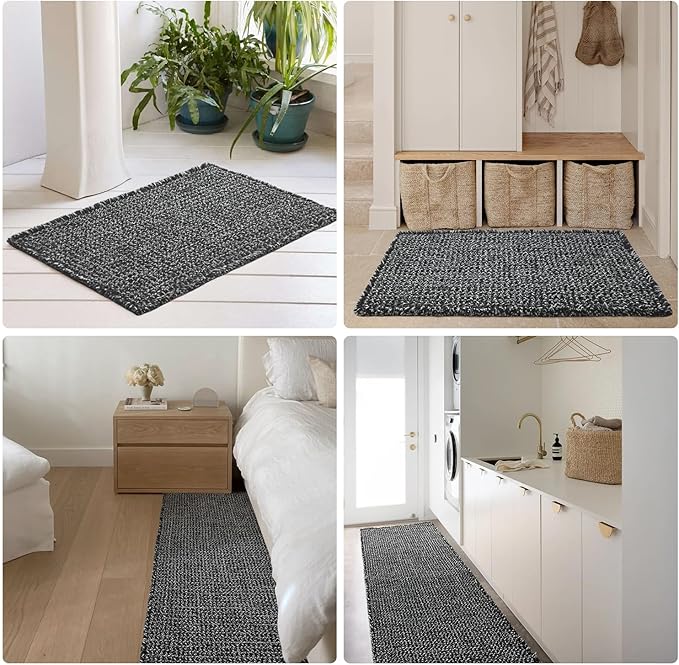 Black and White Bathroom Rugs, Waffle Runner Rug Bathroom Non Slip Washable Long Super Absorbent Quick Dry Boho Farmhouse Bath Decor, 72"x24" Black and White