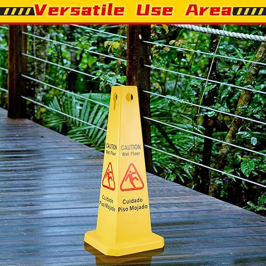 Floor Safety Cone Yellow Caution Wet Floor Sign 4 Sided Wet Cone Sign Public Caution Yellow Avoid Fall Slip Accident for Indoors and Outdoors(10 Pieces)