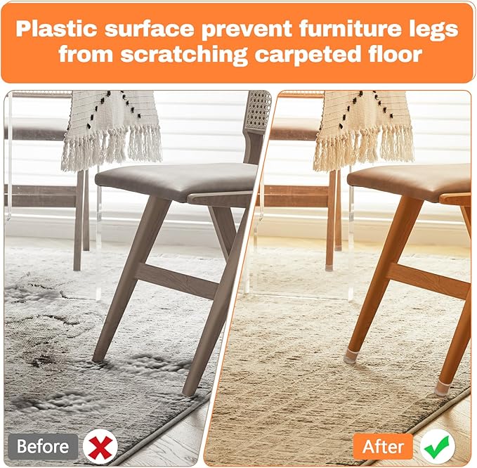 16pcs Chair Leg Protectors for Carpet, Round Bar Stools Feet Glides Covers Caps Furniture Foot Sliders with Plastic Pads, Damage-Free Move on Carpets (Fit:5/8"~13/16", Clear)