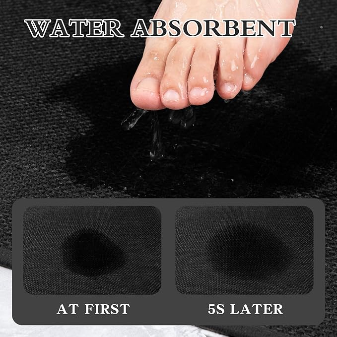 chakme Bathroom Rugs Mat 59x25, Ultra Thin Non Slip Bath Mat Large Quick Dry Absorbent Bath Mat for Bathroom Floor, (Black, 59"x25")