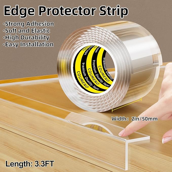 Clear Edge Protector,Safe Corner Protector, Anti-Sharp Edge Protector, for Furniture, Drawers, Tables, Cabinets 2inX3.3FT