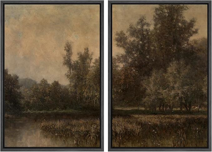 MUDECOR Framed Canvas Print Wall Art Wildflower Meadow Romantic Impressionist Floral Landscape Illustrations Modern Art Decorative Bohemian Chic for Living Room, Bedroom, Office - 16"x24"x2 Black