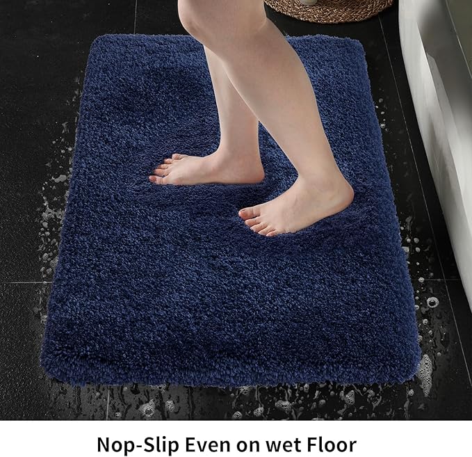 Navy Bathroom Rug 20x32 Non Slip Fluffy Bath Mat for Bathroom Floor Washable Plush Luxury Bath Rug for Tub Soft Shaggy Absorbent Shower Sink Mat