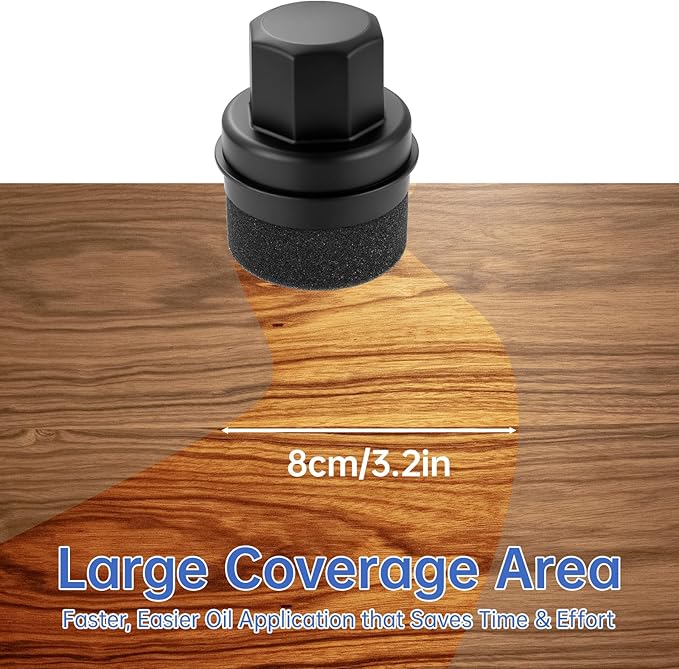 NiHome Wood Wax & Oil Applicator with 3.15" Wide Pad, Reusable Conditioner Tool with Handle & Storage Cap for Cutting Boards, Utensils, Countertops, Serving Boards, Easy to Hold, Clean & Store (Black)