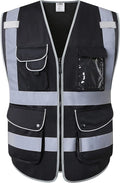 JKSafety 9 Pockets High Visibility Zipper Front Safety Vest With Reflective Strips,Meets ANSI/ISEA Standard (4X-Large, 150-Black)