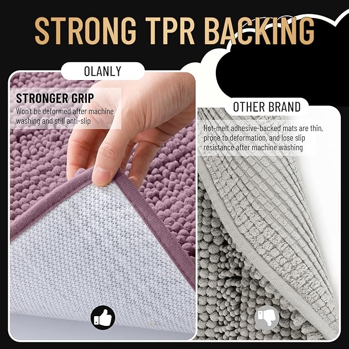 OLANLY Thick Bathroom Rugs 30x20, Extra Soft Absorbent Chenille Striped Bath Rugs, Rubber Backing, Machine Wash Dry, Bath Mats for Bathroom Floor, Tub and Shower, Home Decor Accessories, Deep Plum