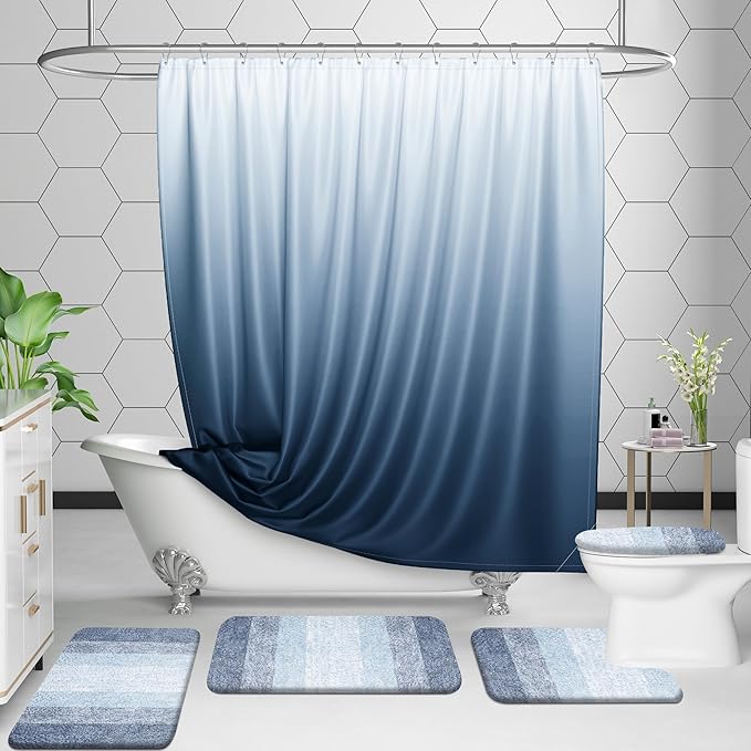 OLANLY Bathroom Rug Set 2 Piece, Soft Absorbent Microfiber Bath Rug Set, Non-Slip, Machine Wash Dry, Plush Shaggy Bath Mats for Bathroom (30"x20"+24"x16", Blue)