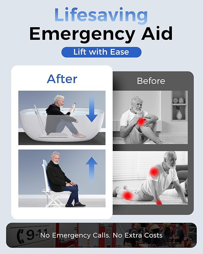 Electric Chair Lift - Floor Lift for Elderly Falls, Support Up to 308 LB, IPX8 Waterproof Bath Lift, Foldable & Wireless Rechargeable Design, Quick-Rise Assist for Elderly & Disabled