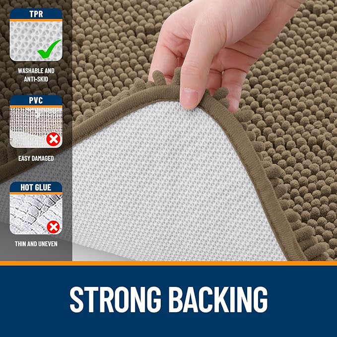 OLANLY Bathroom Rugs Sets 2 Piece, Soft Absorbent Chenille Bath Mats and U-Shaped Contour Toilet Mat Area Rug Set, Machine Washable Bath Carpet, Home Decor Accessories(30"x20"+24"x20", Tan)