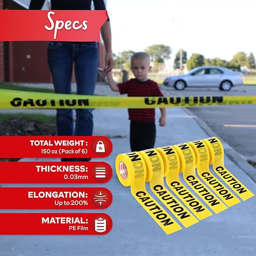 XFasten Yellow Caution Tape Roll Bulk, 3 in x 1000 ft (6-Pack), Thick and Durable Yellow Safety Tape for Barricades, Construction, Warning, and Hazard Areas – Easy to Loop, Weatherproof, Non-Fading