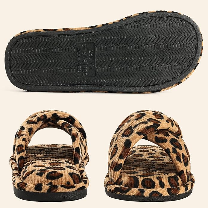 Evshine Fall House Slippers for Women Corduroy Cross Bow Indoor Slippers Open Toe Slip On Bedroom Shoes with Memory Foam