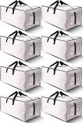 8 Pack Large Strong Moving Bags with Zippers & Carrying Handles - Water-Resistant - Heavy Duty Storage Tote for Space Saving, Fold Flat, Alternative to Moving Box (Semi-Transparent)