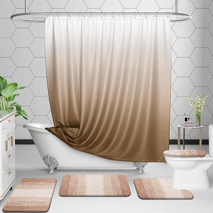OLANLY Bathroom Rug Set 2 Piece, Soft Absorbent Microfiber Bath Rug Set, Non-Slip, Machine Wash Dry, Plush Shaggy Bath Mats for Bathroom (47"x20"+24"x16", Beige)