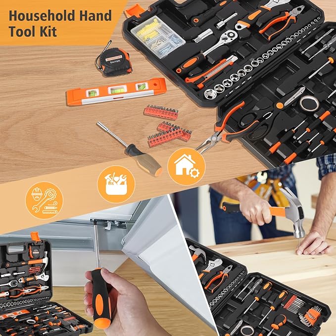 247 Piece Tool Set, General Home/Auto Repair Tool Kit, Combination Package Mixed Tool Set Hand Tool Kit with Plastic Toolbox Storage Case