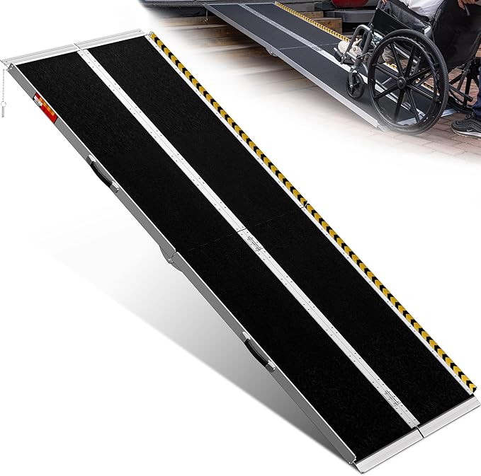 VNN Portable Wheelchair Ramp 8FT, Seamless Non-Slip Aluminum Ramps for Wheelchairs for Home, Handicap Wheelchair Ramps for Home Steps, Aluminum Loading Dock Plates