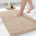 Yimobra Bathroom Rugs Non Slip Washable - Ultra Soft Absorbent Chenille Bath Mat, Quick Dry Shaggy Floor Carpet for Tub Shower, Light Brown Home Decor Accessories, 24x17 Inch