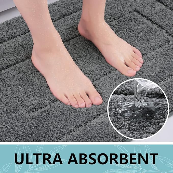 Buganda Bathroom Rugs, 30" x 20", Soft and Absorbent Microfiber Bath Rugs, Non-Slip Shaggy Shower Carpet, Machine Wash Dry Bath Mats for Bathroom Floor, Tub and Shower, Dark Grey