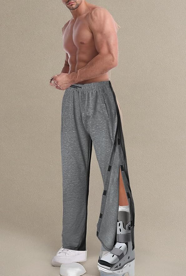 Men's Tearaway Pants for Post Surgery 2 Side Velcro Breakaway Open Bottom Sweatpants Women Loose Fit Rip Off Cotton Pants