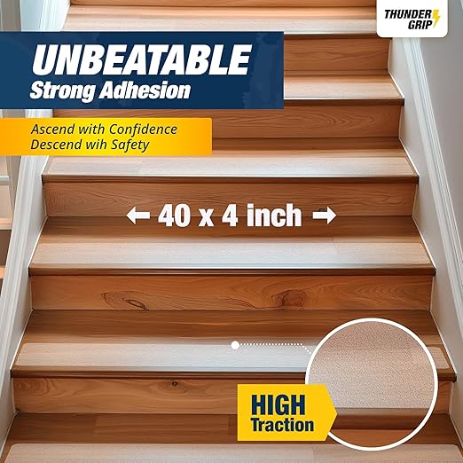 40"x4" Clear Non-Slip Stair Treads for Wooden Steps (18-Pack) - Self Adhesive Strips - Transparent Indoor