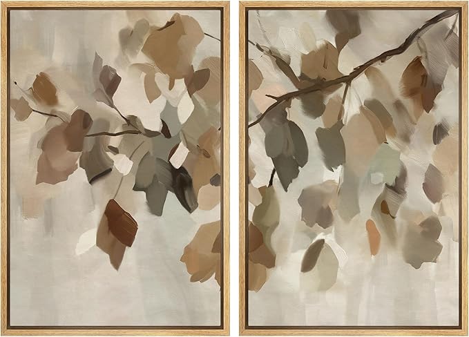 MUDECOR Framed Canvas Print Wall Art Set Abstract Leaf Branch Minimalist Nature-Inspired Beige and Brown Calm/Zen for Living Room, Bedroom, Office - 24"x36"x2 Natural