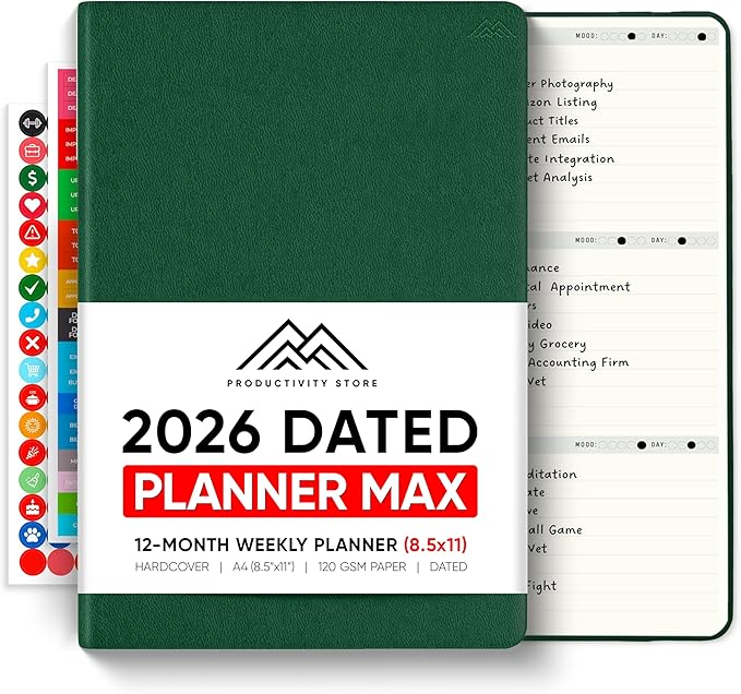 Dated, 2026 Planner, 8.5" x 11" - The #1 Productivity Planner to Achieve Your 2026 Goals - Planner 2026-2027 by PRODUCTIVITY STORE (A4, GREEN)