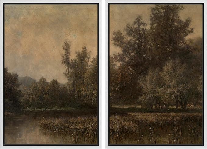 MUDECOR Framed Canvas Print Wall Art Wildflower Meadow Romantic Impressionist Floral Landscape Illustrations Modern Art Decorative Bohemian Chic for Living Room, Bedroom, Office - 16"x24"x2 White