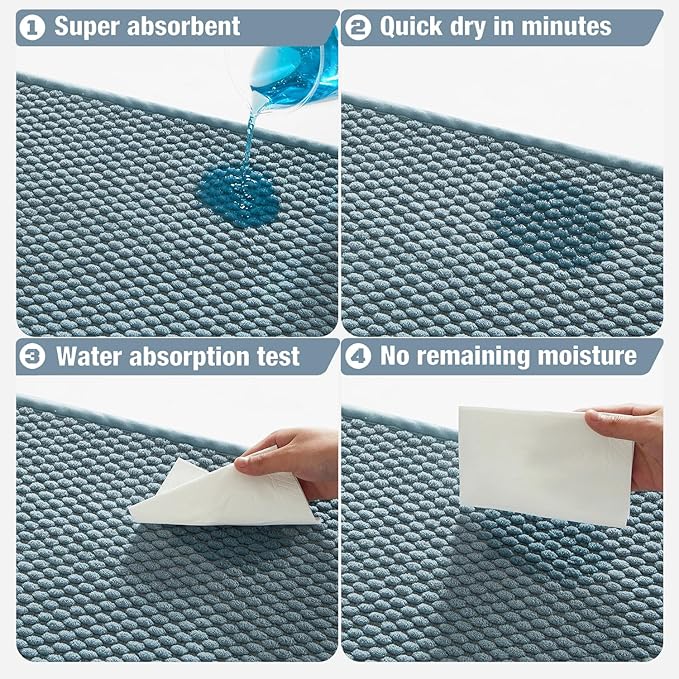 Bathroom Rugs Non Slip Washable, Super Absorbent Thin Bath Mat Quick Dry Low Pile Bathroom Rug, Debim Blue 24"x47"