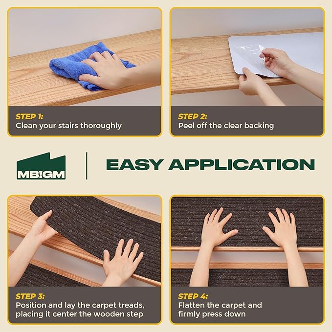 MBIGM 8" X 30" (7 in Pack) Non-Slip Carpet Stair Treads Non-Skid Safety Rug Slip Resistant Indoor Runner for Kids Elders and Pets with Reusable Adhesive - Brown